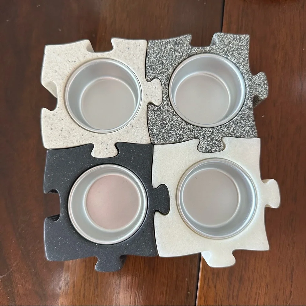 Vintage PartyLite Stone Puzzle Piece Tealight Candle Holders Collectible Set